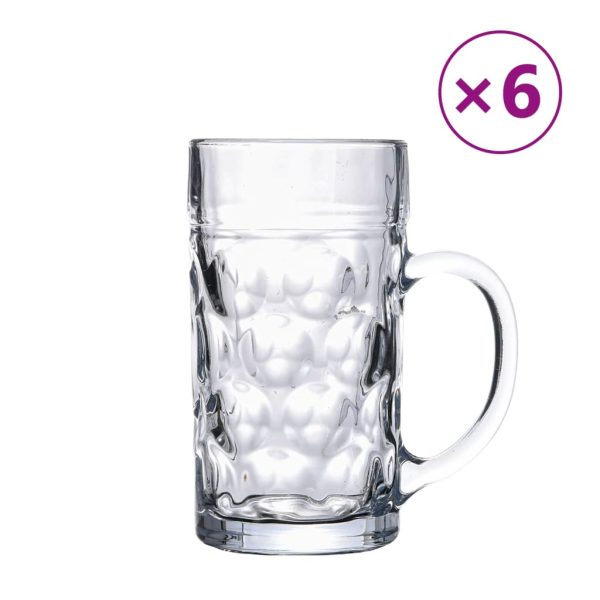 Halbe de bere cu mâner din sticlă, 6 buc., 1000 ml