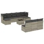 Set canapele de grădină cu perne, 11 piese, gri, poliratan