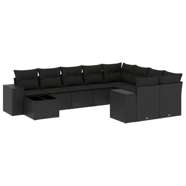 Set canapele de grădină cu perne, 10 piese, negru, poliratan