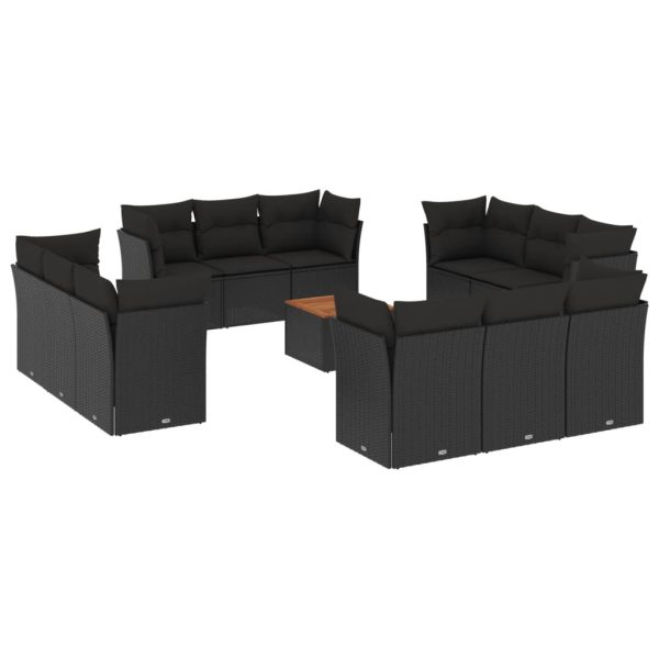 Set mobilier de grădină cu perne, 13 piese, negru, poliratan