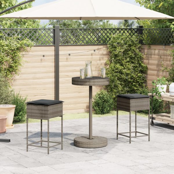 Set mobilier bar de grădină, cu perne, 3 piese, gri, poliratan