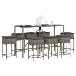Set mobilier bar de grădină, cu perne, 9 piese, gri, poliratan