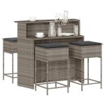 Set mobilier bar de grădină, cu perne, 5 piese, gri, poliratan