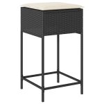 Set mobilier bar de grădină cu perne, 3 piese, negru, poliratan