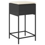 Set mobilier bar de grădină cu perne, 5 piese, negru, poliratan
