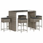 Set mobilier bar de grădină cu perne, 7 piese, gri, poliratan