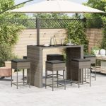Set mobilier bar de grădină cu perne, 7 piese, gri, poliratan