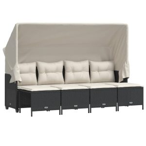 Set mobilier de grădină cu perne, 5 piese, negru, poliratan