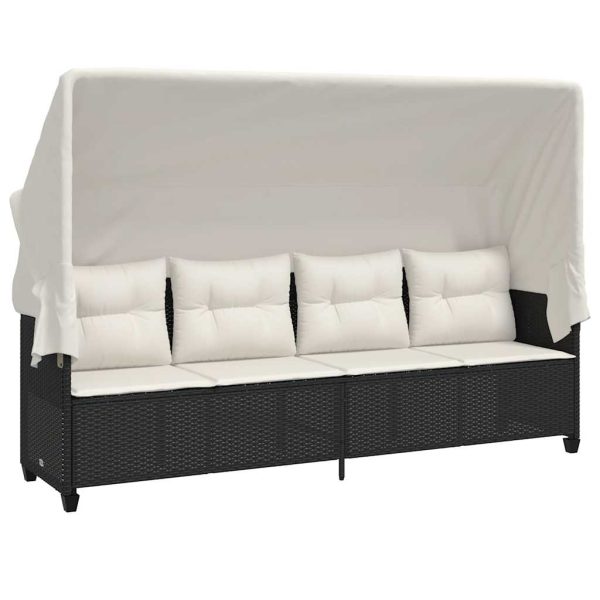 Set mobilier de grădină cu perne, 5 piese, negru, poliratan