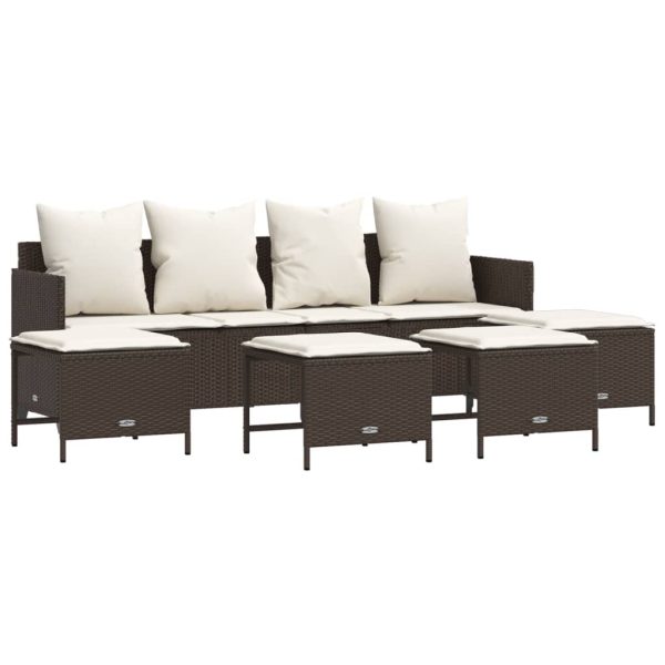Set canapele de grădină cu perne, 5 piese, maro, poliratan