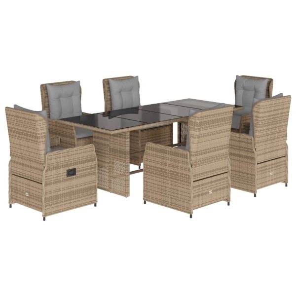 Set de masă pentru grădină, 7 piese, cu perne, bej, poliratan