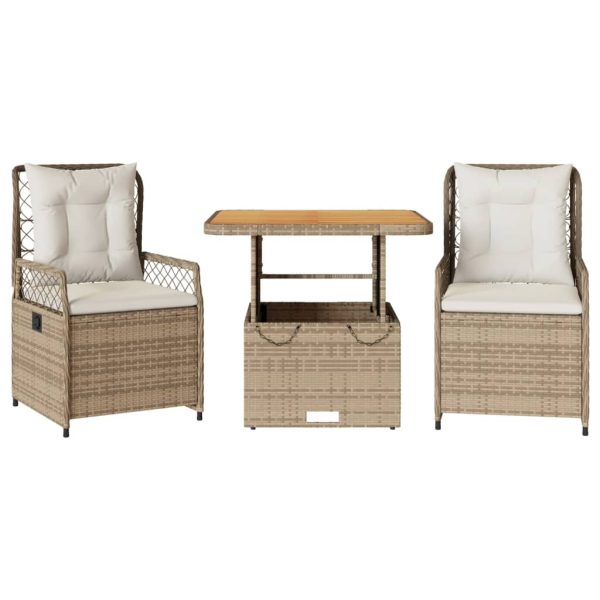 Set mobilier de grădină cu perne, 3 piese, bej, poliratan