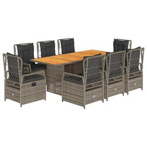 Set mobilier grădină cu perne, 9 piese, gri, poliratan
