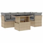 Set canapele de grădină cu perne, 6 piese, bej, poliratan