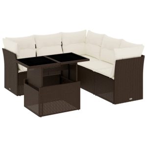 Set canapele de grădină cu perne, 6 piese, maro, poliratan