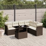 Set canapele de grădină cu perne, 7 piese, maro, poliratan
