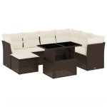 Set canapele de grădină cu perne, 8 piese, maro, poliratan