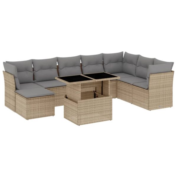 Set canapele de grădină, 9 piese, cu perne, bej, poliratan