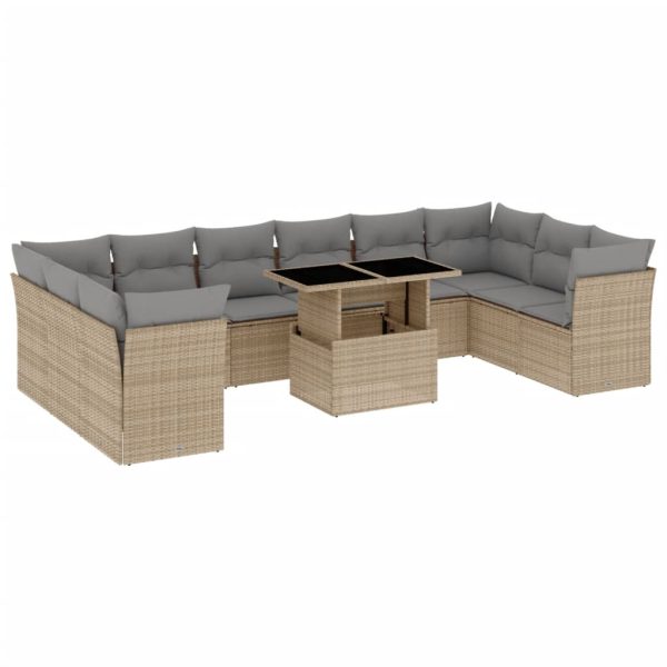 Set canapele de grădină cu perne, 11 piese, bej, poliratan