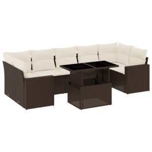 Set canapele de grădină cu perne, 8 piese, maro, poliratan