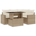 Set canapele de grădină cu perne, 5 piese, bej, poliratan