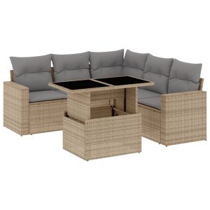 Set canapele de grădină cu perne, 6 piese, bej, poliratan