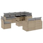 Set canapele de grădină, 9 piese, cu perne, bej, poliratan
