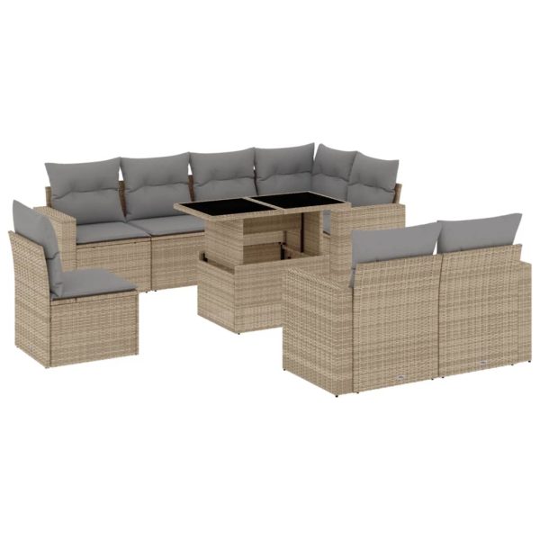 Set canapele de grădină, 9 piese, cu perne, bej, poliratan
