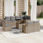 Set canapele de grădină, 9 piese, cu perne, bej, poliratan