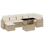 Set canapele de grădină, 8 piese, cu perne, bej, poliratan
