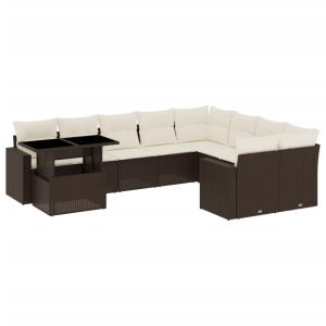 Set canapele de grădină cu perne, 10 piese, maro, poliratan