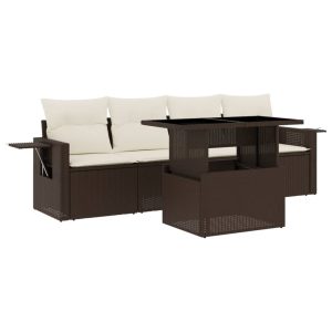 Set canapele de grădină cu perne, 5 piese, maro, poliratan