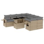 Set canapele de grădină, 9 piese, cu perne, bej, poliratan