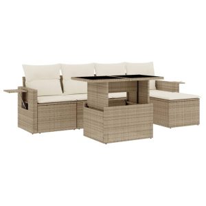 Set canapele de grădină cu perne, 6 piese, bej, poliratan