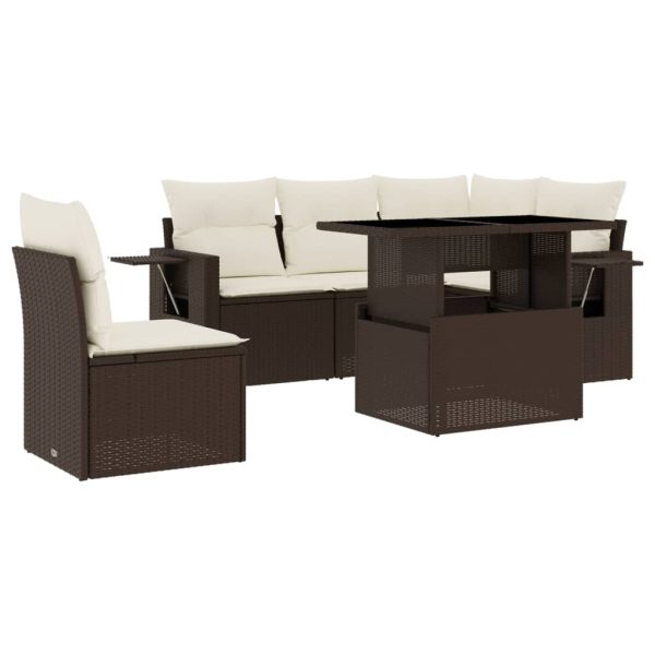 Set canapele de grădină cu perne, 6 piese, maro, poliratan