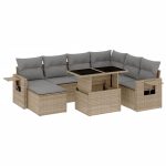 Set canapele de grădină, 8 piese, cu perne, bej, poliratan
