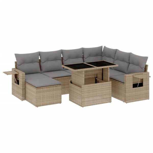 Set canapele de grădină, 8 piese, cu perne, bej, poliratan