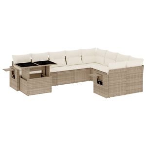 Set canapele de grădină cu perne, 10 piese, bej, poliratan