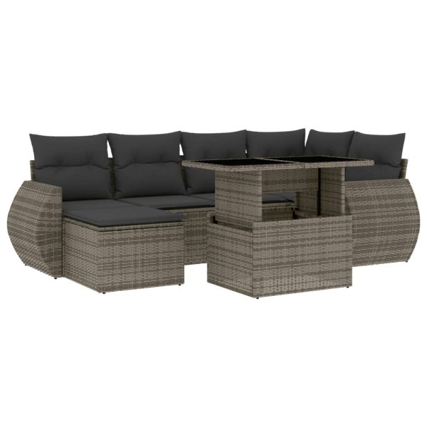 Set canapele de grădină, 7 piese, cu perne, gri, poliratan