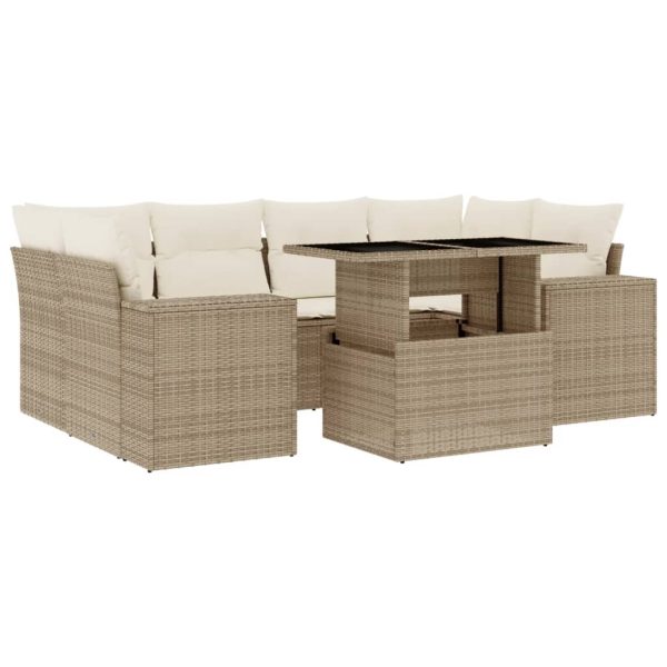 Set canapele de grădină, 7 piese, cu perne, bej, poliratan