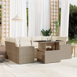 Set canapele de grădină, 7 piese, cu perne, bej, poliratan
