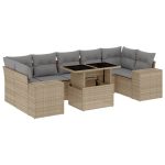 Set canapele de grădină, 8 piese, cu perne, bej, poliratan