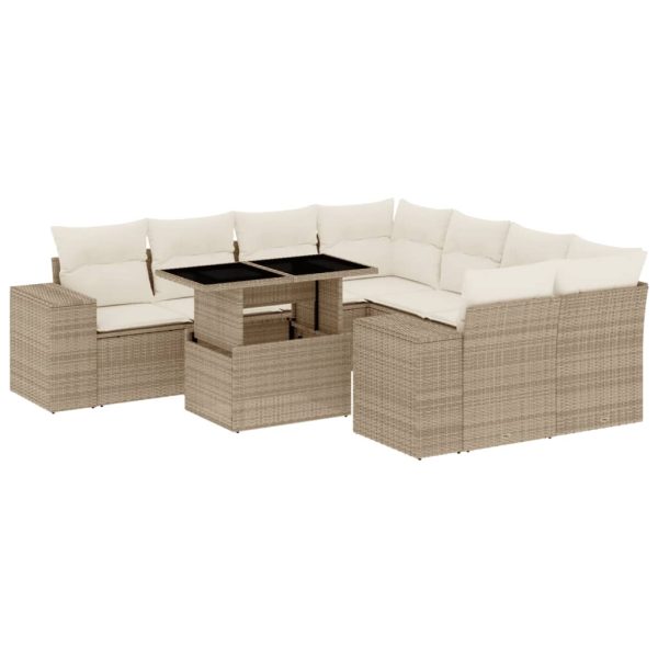 Set canapele de grădină, 9 piese, cu perne, bej, poliratan