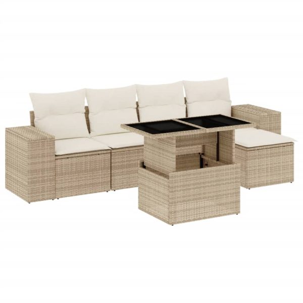 Set canapele de grădină cu perne, 6 piese, bej, poliratan