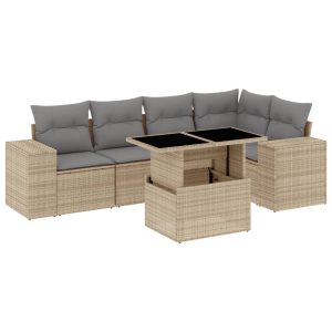 Set canapele de grădină cu perne, 6 piese, bej, poliratan