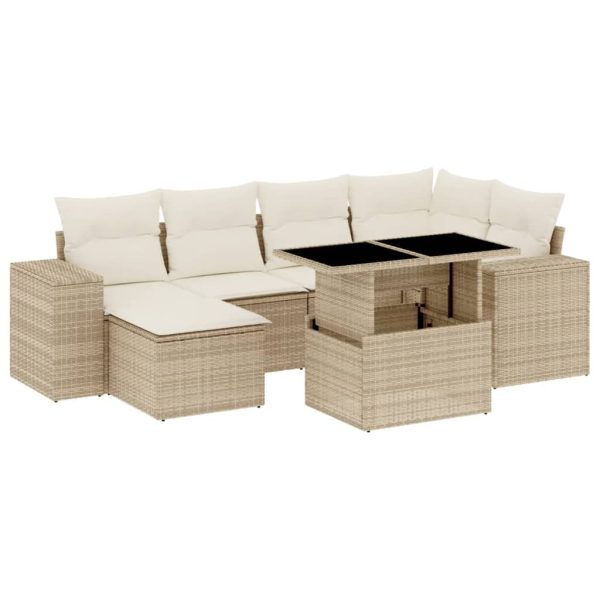 Set canapele de grădină, 7 piese, cu perne, bej, poliratan
