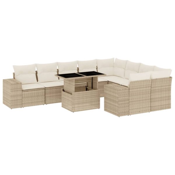 Set canapele de grădină cu perne, 10 piese, bej, poliratan