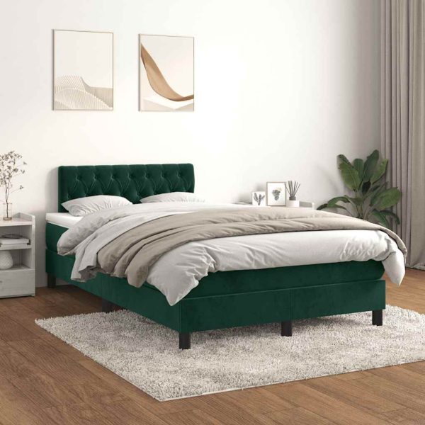 Pat box spring cu saltea, verde închis, 120×190 cm, catifea