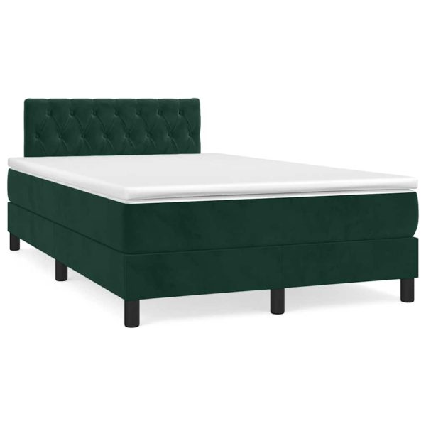 Pat box spring cu saltea, verde închis, 120×190 cm, catifea