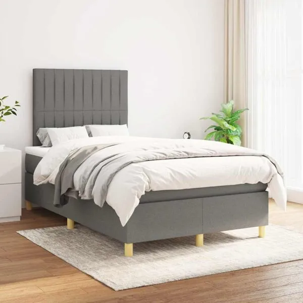 Pat box spring cu saltea, gri închis, 120×190 cm, textil